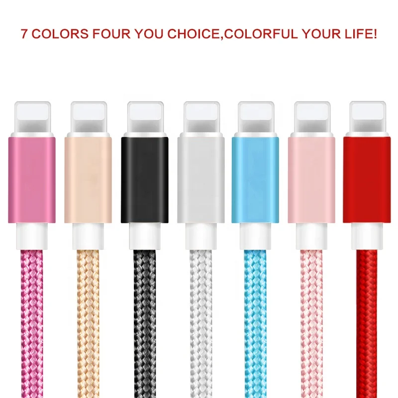 

1M 2.4A Nylon Braided Fast USB Charging Data Micro USB Cable for ios android type c, Silver;black;red;blue