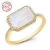 925 silver square moonstone ring big stone ring wholesale rainbow moonstone jewelry