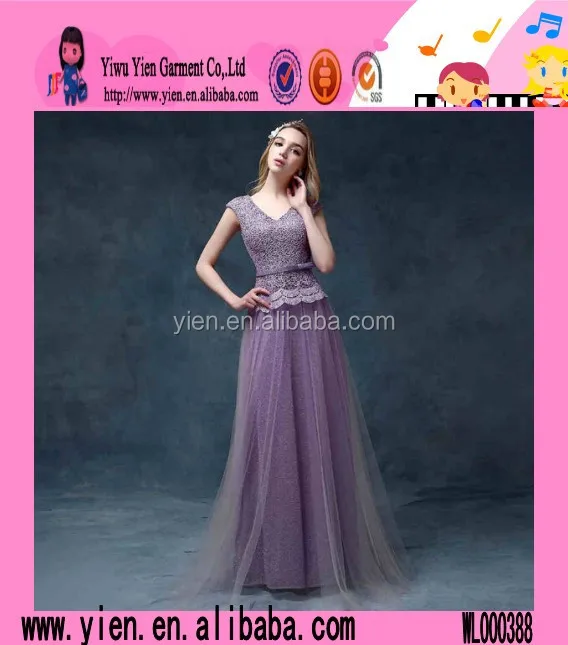2015 alibaba Китай поставщика фиолетовый кружева сексуальное платье Высокое качество плюс размер V воротник длинное вечернее платье для пожилых людей