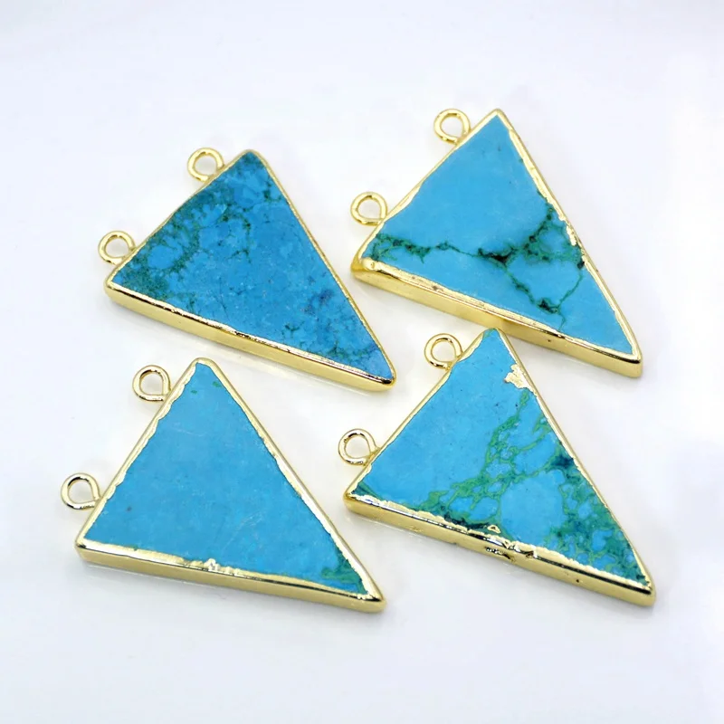 

Gold Plated Triangle Blue Howlite Turquoise Connector Pendant Double Bails Handmade Turquoise Slice Gemstone Charm Jewelry, Blue turquoise