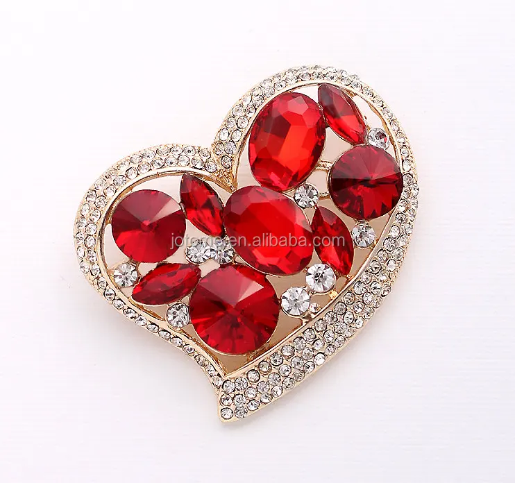 

Red Heart Brooch Crystal Ruby Red Heart Broach Women Jewelry Hearts Brooches, Red green