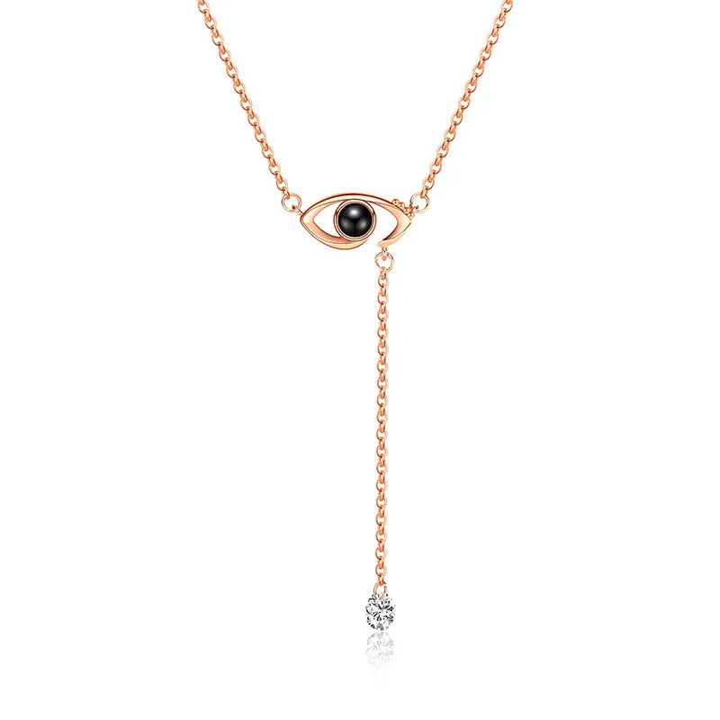 

New Arrived Rose Gold Silver Plated Eye of Angel 100 Languages Say I Love U Projection Pendant Necklace Valentine's Day Gift