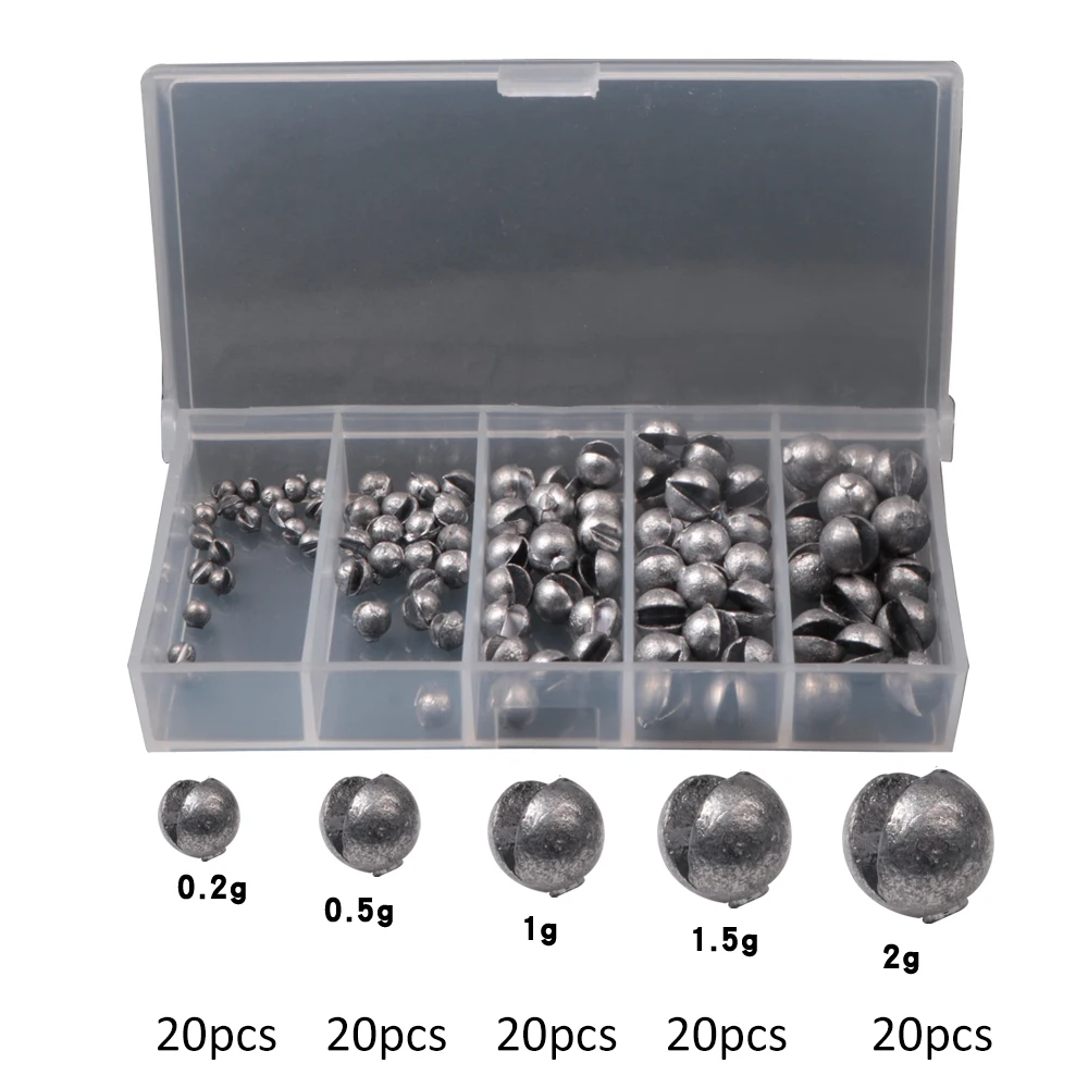 100 pcs/box 批发钓鱼铅 jighead 钓鱼重量模具珠子为低音钓鱼开槽