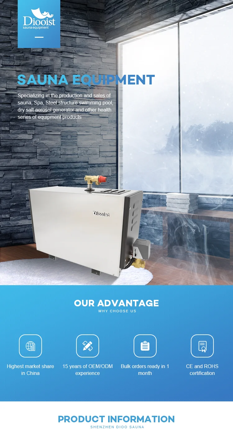 High Quality 6KW Stainless Steel Steam Sauna Bath Generator With Auto Descaling Device
