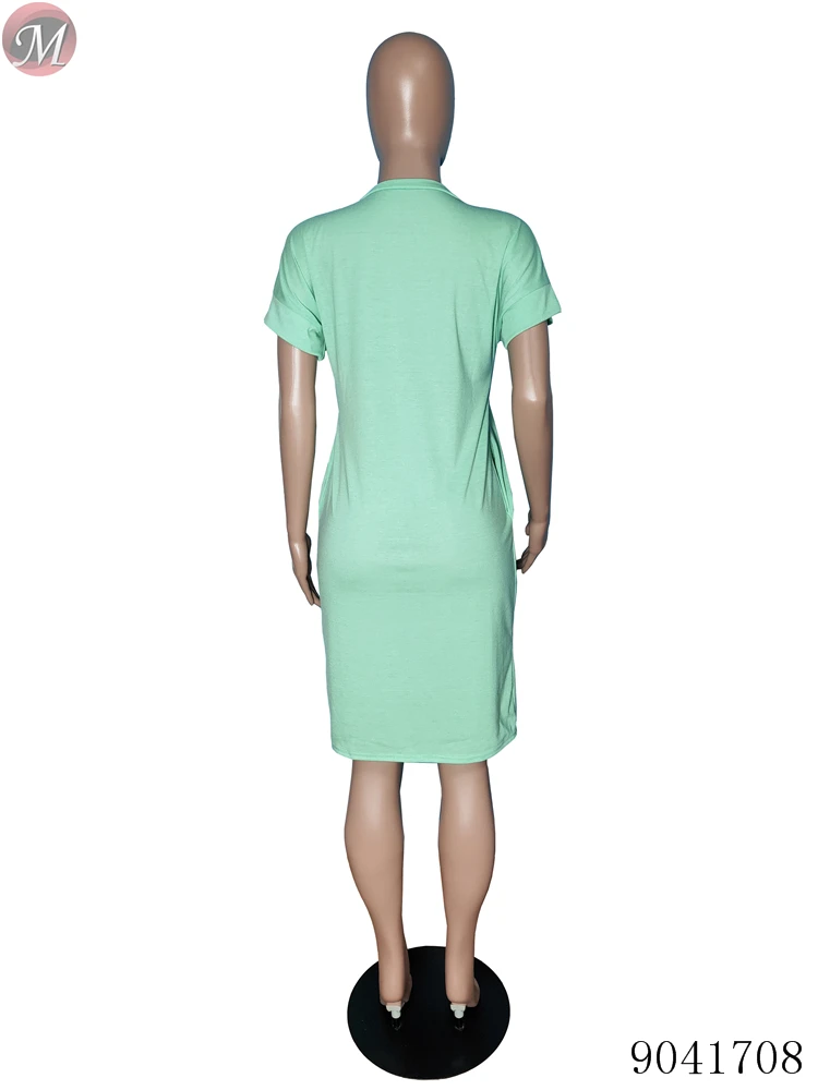 9041708 Women fashion casual solid color short t shirt dress summer