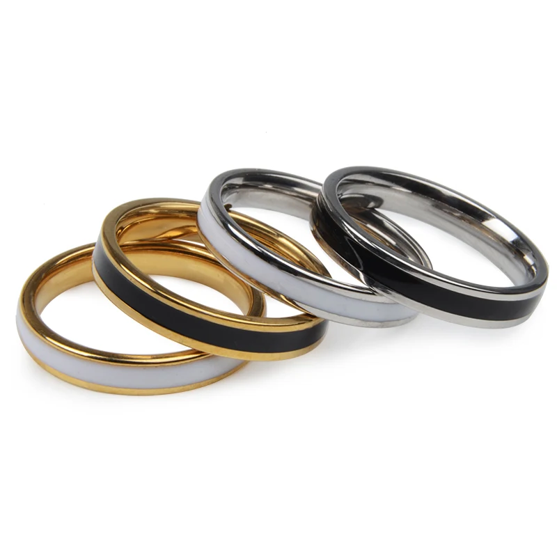 

Wholesales 4 Colors Stainless Steel White Black Enamel Rings for Couple Ring Jewelry Fashion Gift