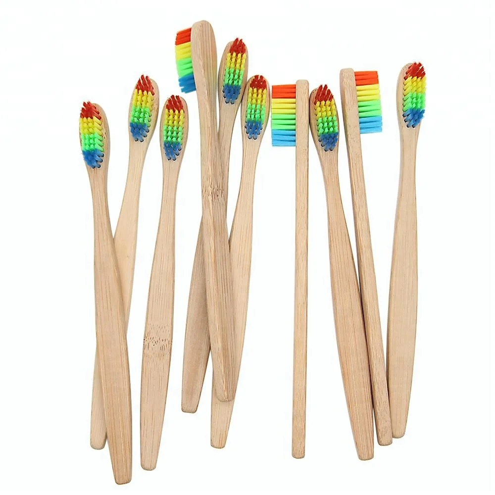 

Biodegradable bamboo charcoal toothbrush 4pack toothbrush bamboo, Rainbow bristle