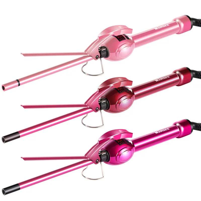 

9mm curling iron hair curler professional hair curl irons curling wand roller with LCD display magic care beauty styling tools, Red, rosy , pink