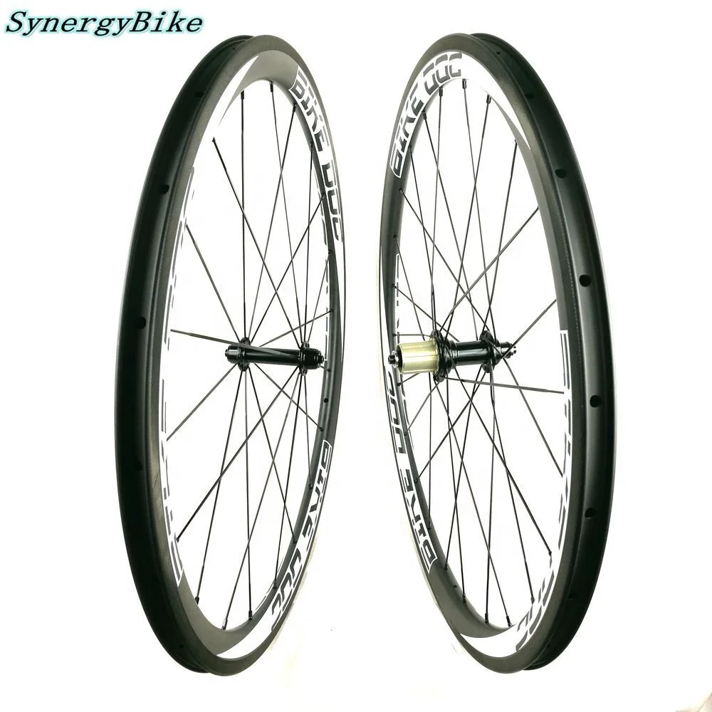 

BIKEDOC White 38MM 700C Clincher Carbon Wheels Powerway R13 Black Hub Bike Wheels special GRID brake