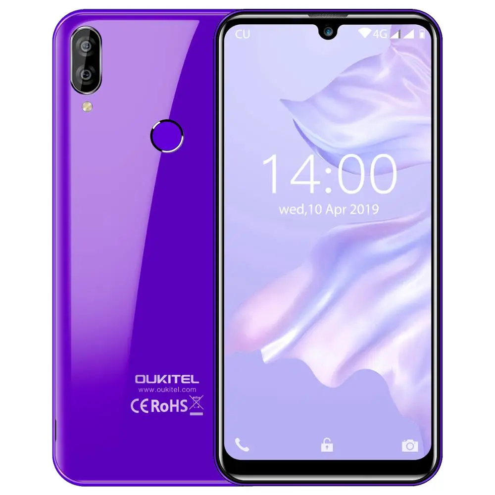 

Water-drop Screen smartphone OUKITEL C16 Pro 5.7 inch 3GB+32GB Dual rear Cameras Android 9.0 4G Mobile Phone, Black/purple