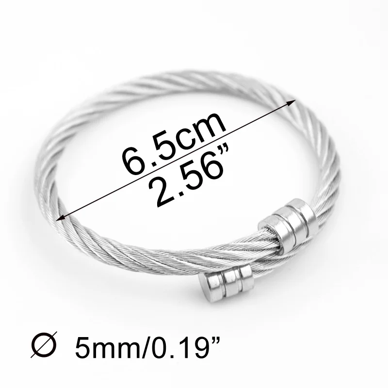 Mens Punk Style Stainless Steel Wire Rope Bangle Male Twist Cable Wire