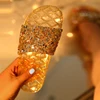 Open Toe Glitter Studded Flat Sandals