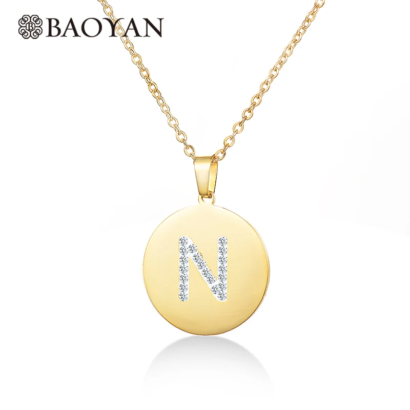 

BAOYAN Wholesale Gold Plated Stainless Steel Initials Letter Necklace with Cubic Zirconia