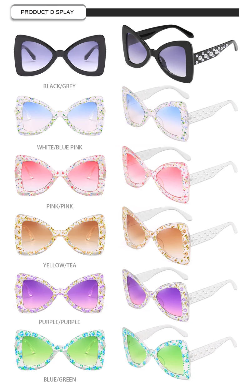 Fashionable Bow Triangle Flower Pearl Printed Temple Women Sunglasses