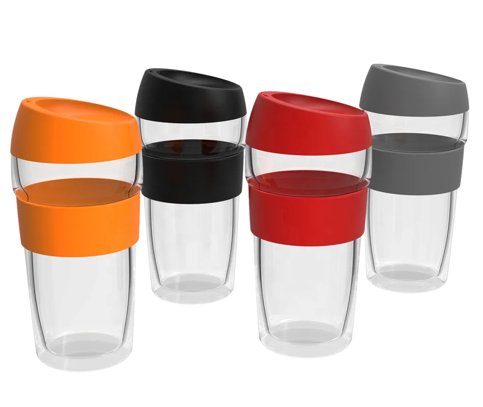 400ml Borosilicate Double Wall Glass Travel Coffee Mug With Silicone