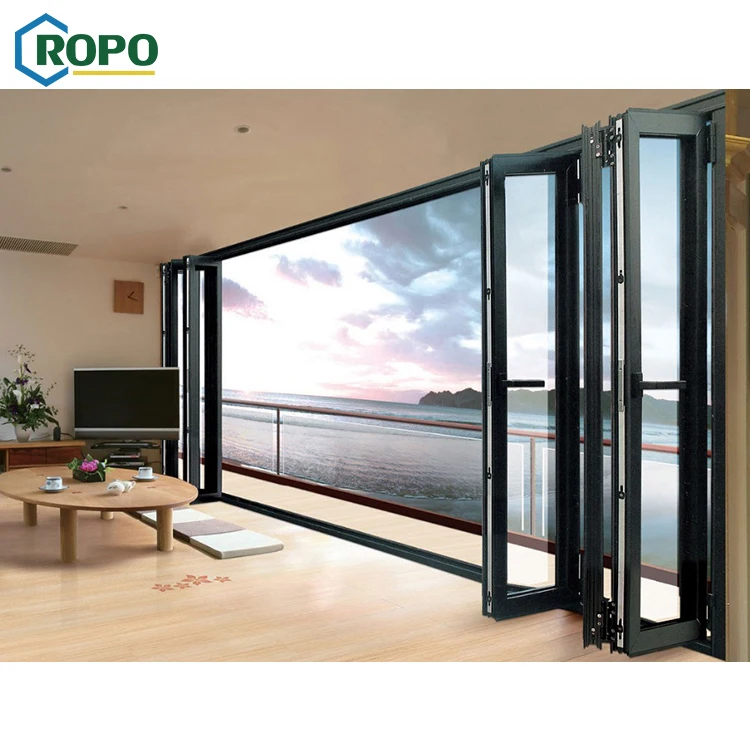 10 jahre Garantie Terrasse Schwarz Aluminium Rahmen Glas Stapel Bifold T&uuml;r In China
