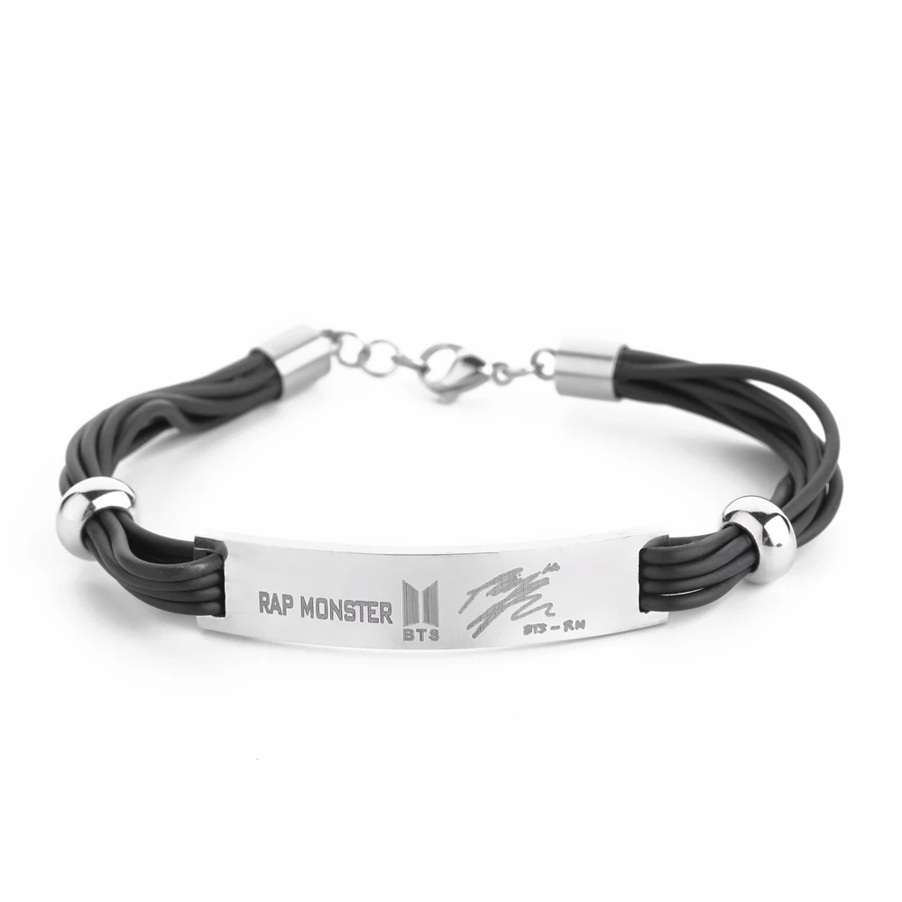 

high quality new model stainless steel plastic chain BTS rap monster silver bracelet jewelry nameplate for male
