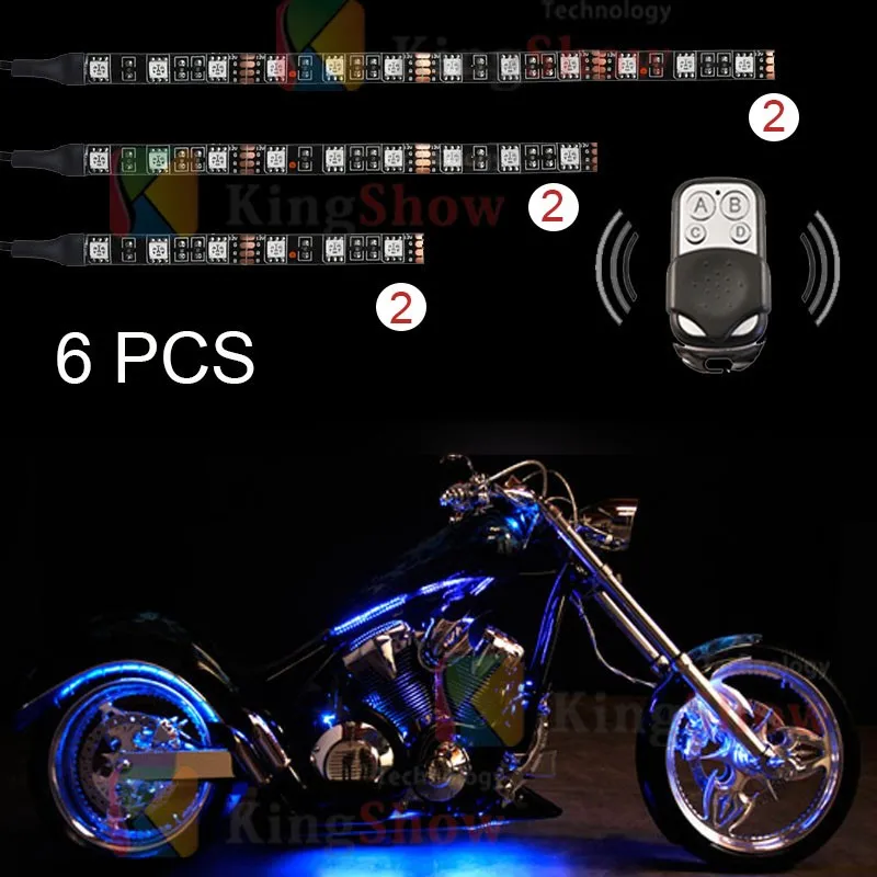 12V Motorcycle 5050 RGB LED Strip Light 6PCS Muti Color LED Strip Kit with Remote Controller