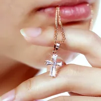 

Rose Gold Cross Crystal Pendant Necklaces Jewelry Wholesale