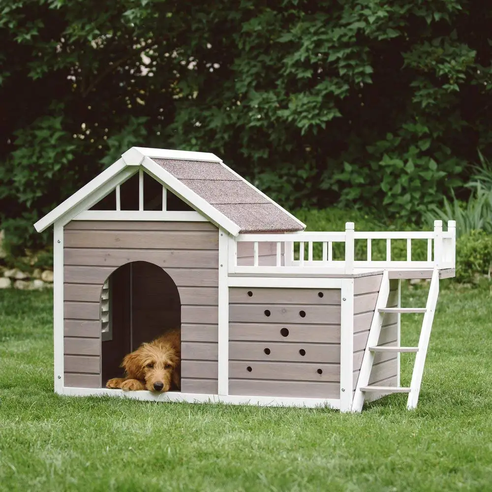 Buy Medium Large Dog House with Sunning Side Deck Outdoor