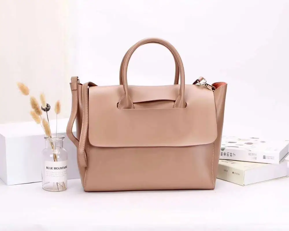 

2020SS new simple super large capacity soft leather tote bag shoulder slung dual purpose, Black white blue purple