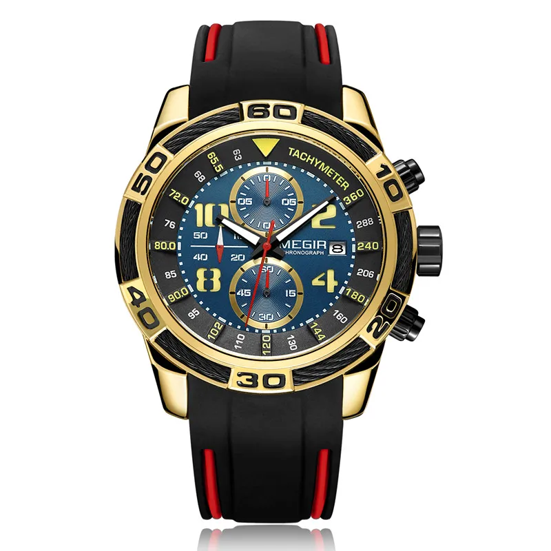 

MEGIR MN2045G Men Quartz Watch Hot New Fashion Style Silicone Wristwatch, 3 colors for you choose