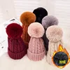 Velvet Winter Hat Cap women Knitting Cap faux fur Pompoms beanie hat