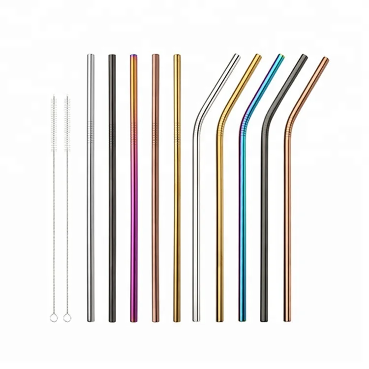 

stainless steel straw colored drinking metal straw set with customized logo, Silver or customized