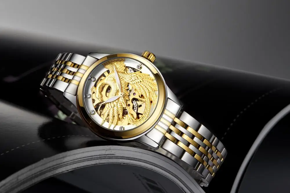 鹰女士手表空心金不锈钢带自动机械女士