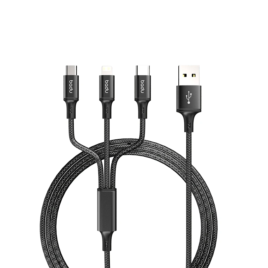 

3A Nylon braided 3ft 6ft 10ft 3 in 1 usb 3.0 charger cable micro usb 8pin type C fast charging data cable for mobile phone