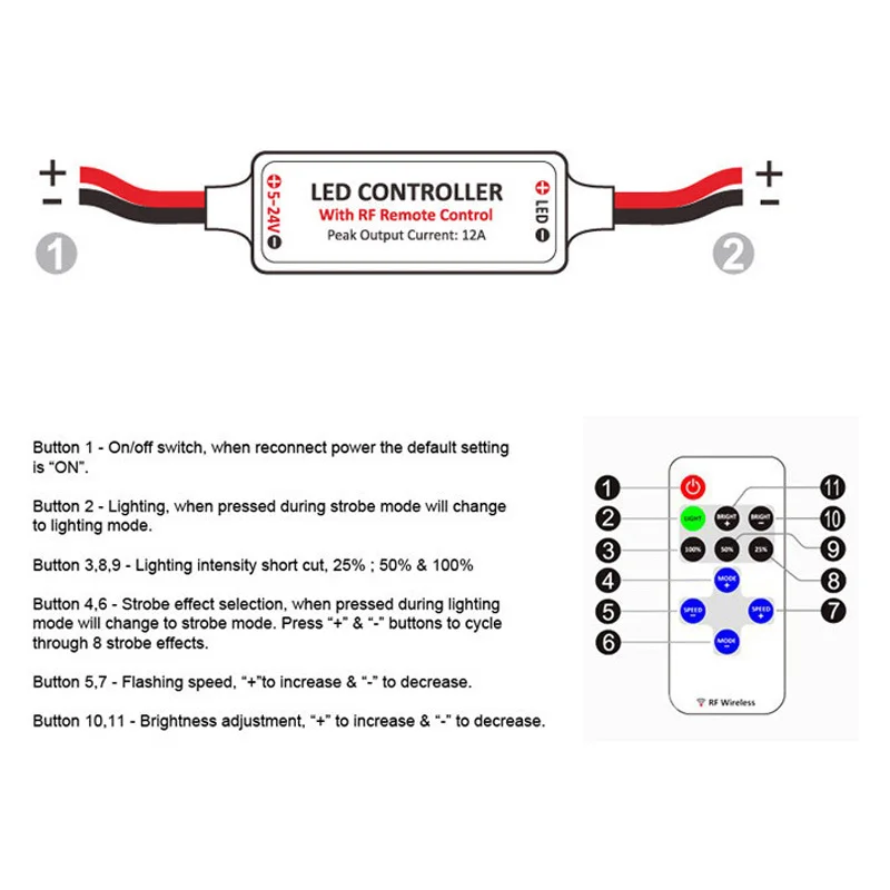 RF LED Streifen Licht Mini Wireless Switch Controller Dimmer Mit Fernbedienung