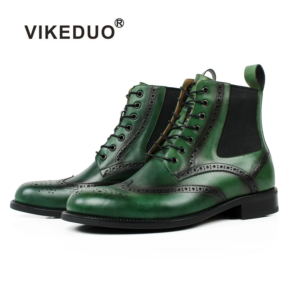 

VIKEDUO Hand Made Footwear Album Hit Every Trend Vintage Winter Leather Classic Boots For Men's Fashion Week, Green