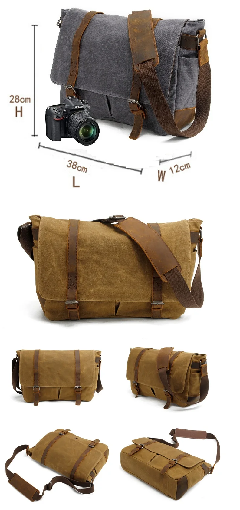 Waxed canvas leather clear water proof latest vintage digital design outdoor messenger camera bag