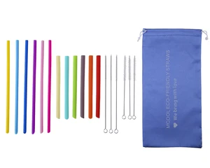 Foldable silicone straw drinking reusable silicone collapsible straws Wholesale silicone straw with case with brush