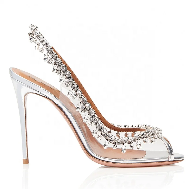 

custom large size clear pvc heel sandal stilettos wedding shoes, White