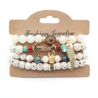 

4pcs/set Brand Fashion Multilayer Beads Anchor Crown Wing Bracelets & Bangles Strand Stretch Friendship Bracelets for Women
