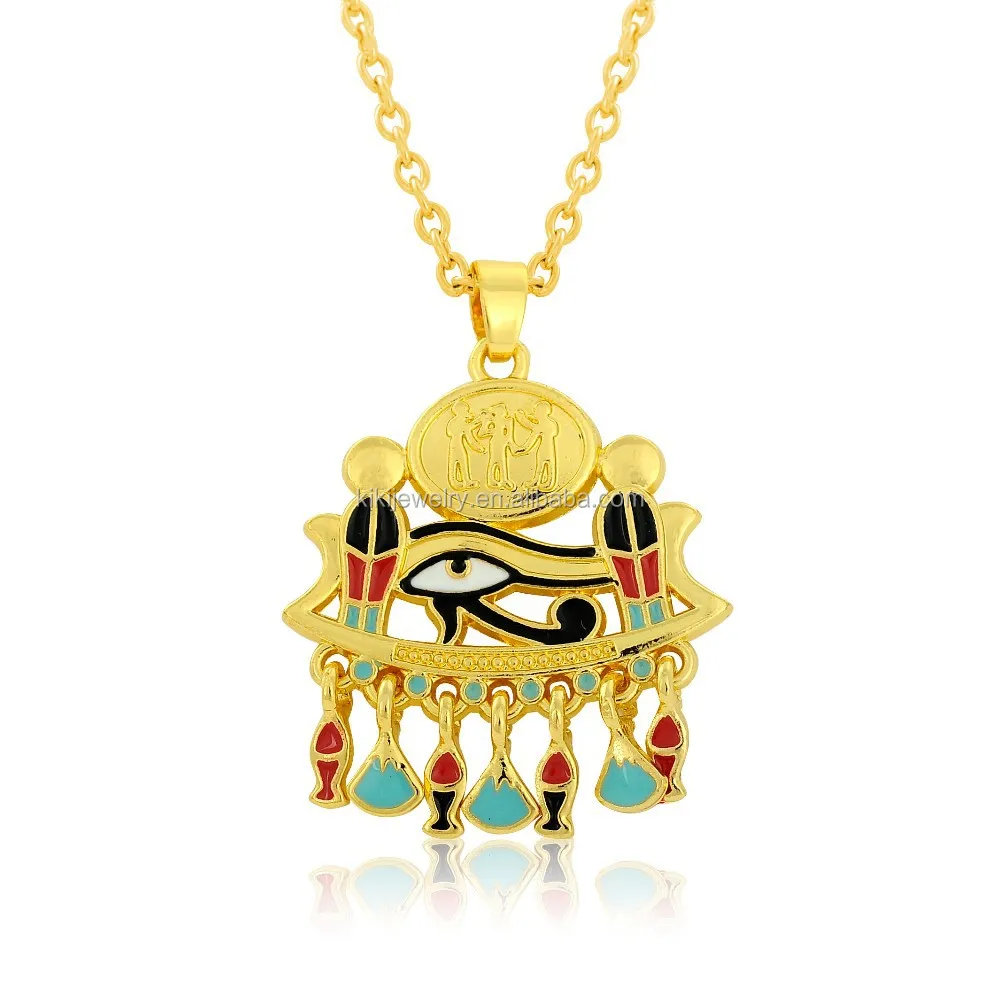 

Handmade Golden Plated Enameled Eye Of Horus Pendant Necklace Jewelry