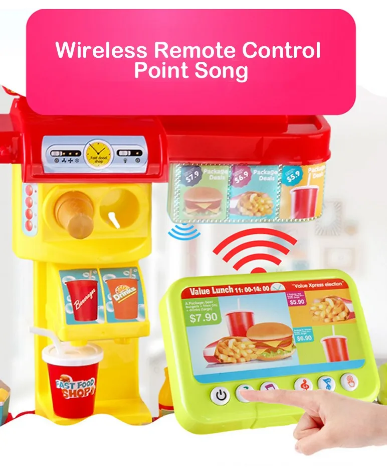 Smart Happy Pretend Kitchen Shop Toy Set With Led Billboard/rc Dining Table/cash Register Buy