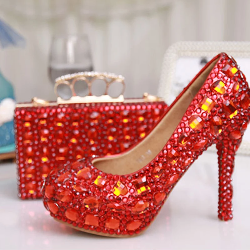 Kristal merah sepatu pengantin malam sepatu pesta prom Kristal merah sepatu pengantin malam sepatu pesta prom