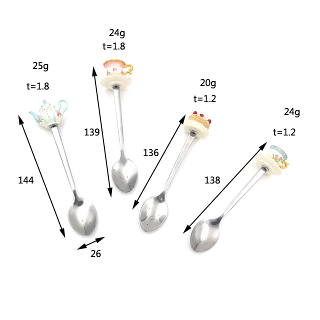 

teapot shape poly head stainless steel spoon and fork