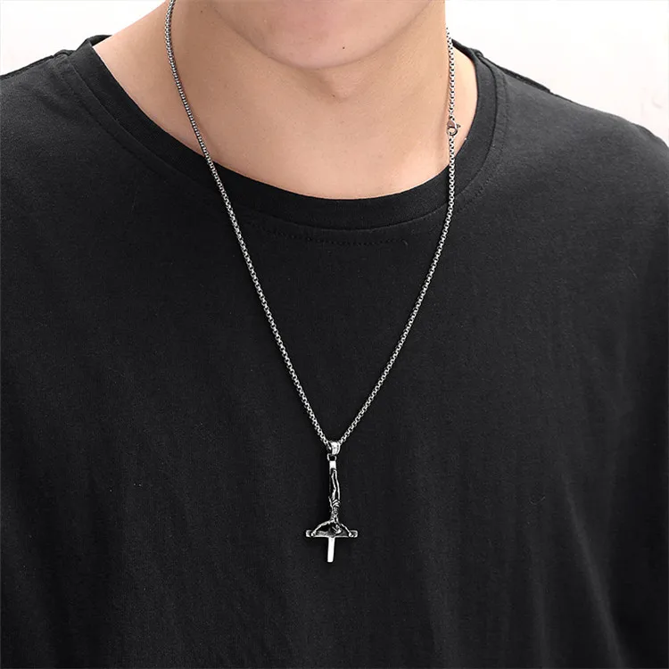 

2018 New Arrival 925 Silver Plated Jesus Crucifixion Christ Cross Pendant Necklace