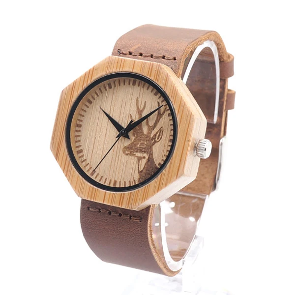 

Octagonal Wooden Case Leather Strap Watches Creative Birthday Gift