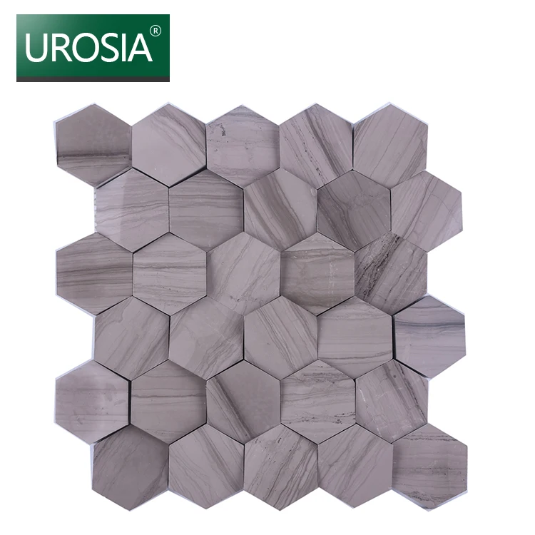 Popular Mixed Gray Hexagon Polished Marble Mosaic Wall Tile 3d