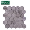 popular mixed gray hexagon polished marble mosaic wall tile 3D Athens grey hexagon nature marble wood look mosaic wall tile