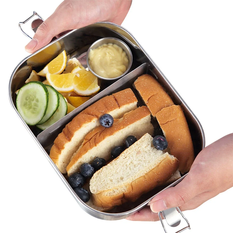 

Food grade Metal Food Compartment Container Lunchbox wholesale 304 stainless steel lunchbox, Silver