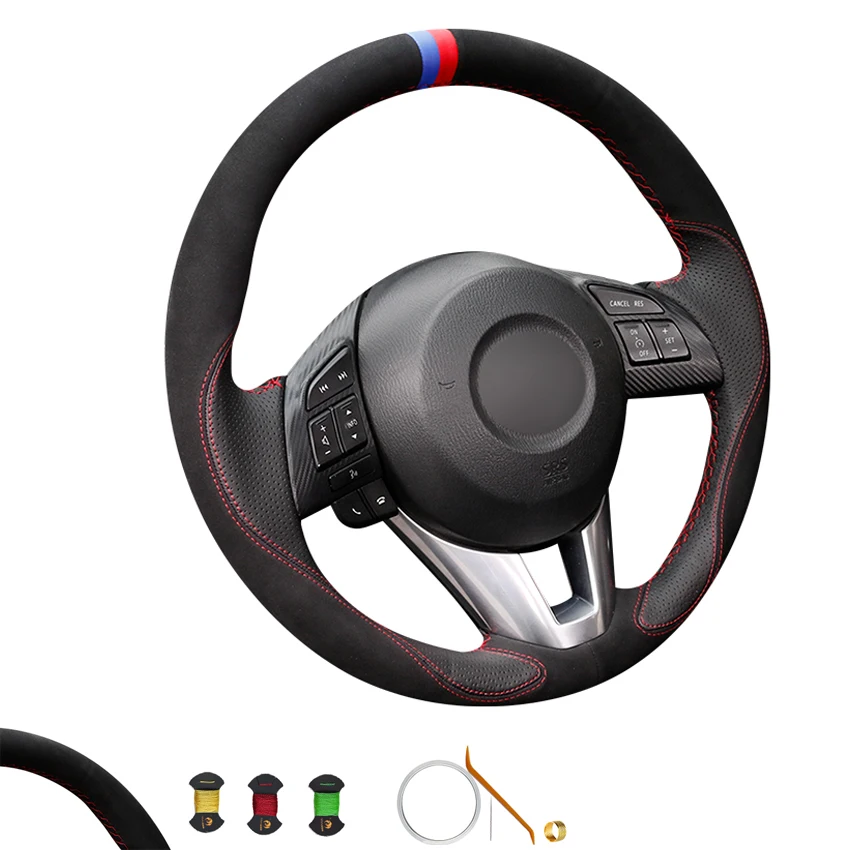 

Custom Stitched Black Leather Suede Steering Wheel Cover for Mazda 2 3 Axela 6 Atenza CX-3 CX3 CX-5 CX5 2013 2014 2015 2016 2017