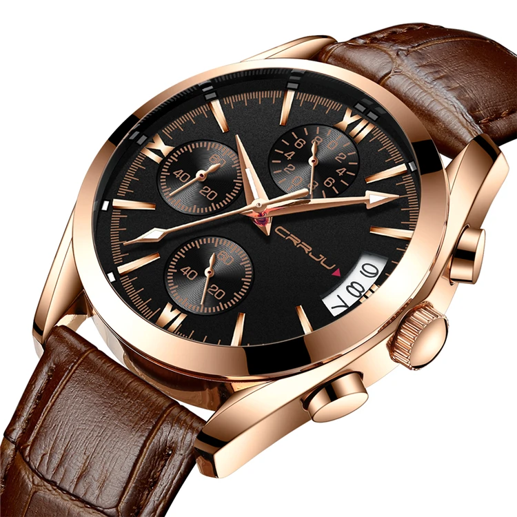 

CRRJU 2217 Men Sport Quartz Fashion Leather Clock Mens Watches Top Brand Luxury Chronograph Business Watch Relogio Masculino