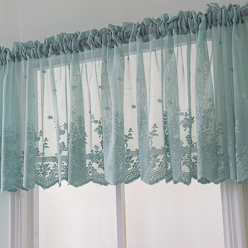 Wholesale Hookless Fire Resistance Jacquard Weave Short Lace Kitchen Curtain for Household