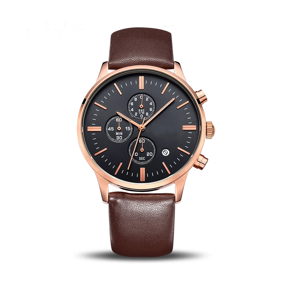 
Selling Three-point Chronograph watch Casual Men Genuine Leather waterproof movement quartz Watch Spot 