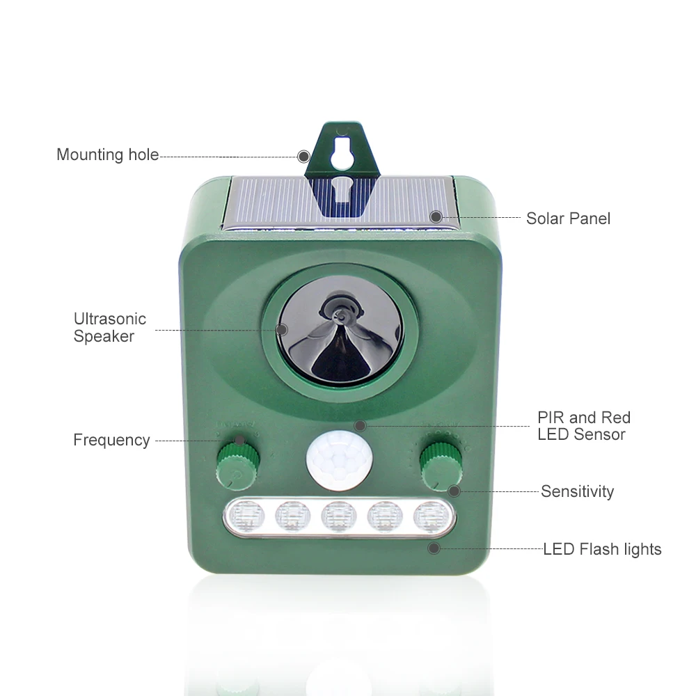 Outdoor Waterproof Solar Powered Ultrasonic Animal Repeller with PIR Sensor Protect Your Yard Lawn Garden